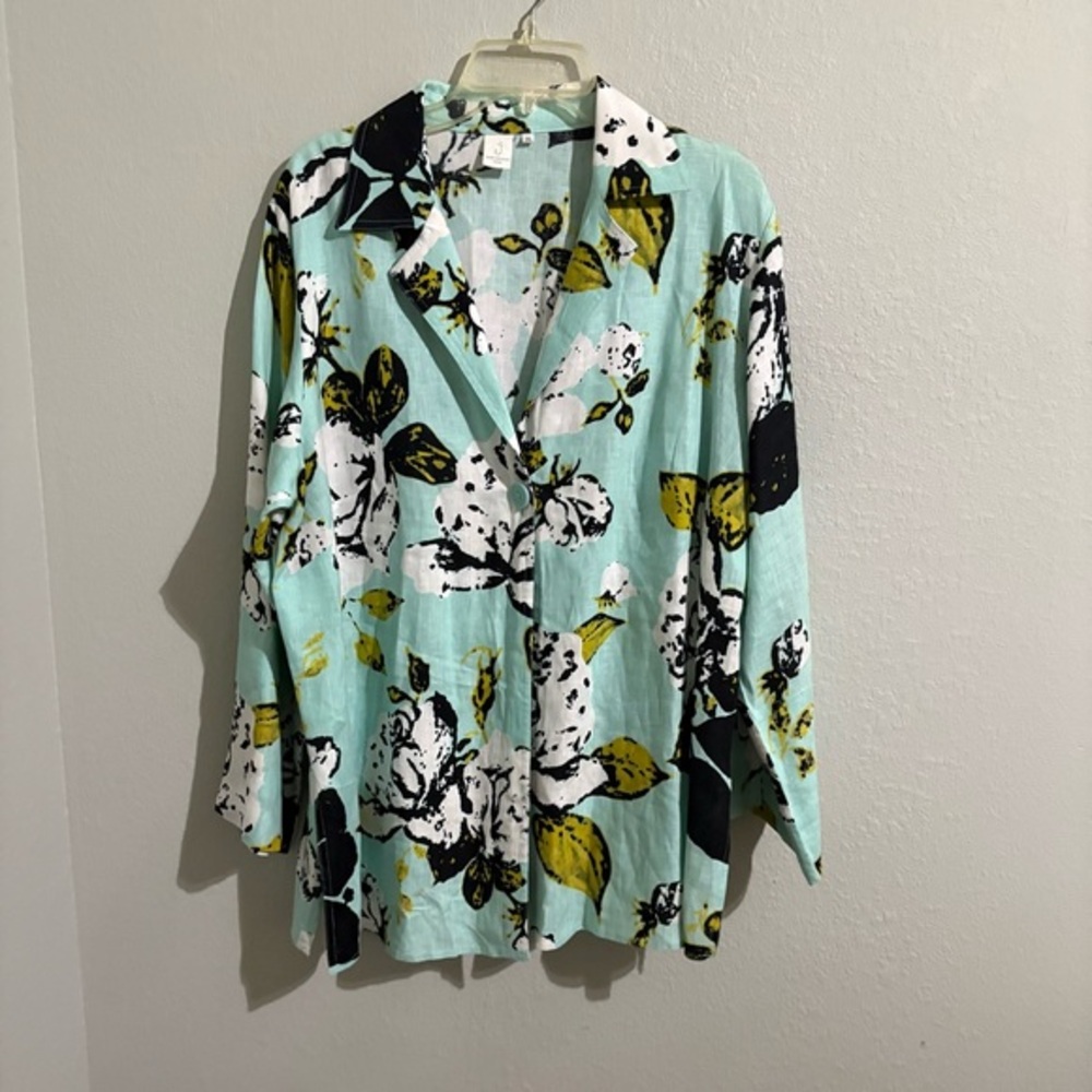 100% Linen Floral One-Button Jacket from‎ Jones New York Woman 1X